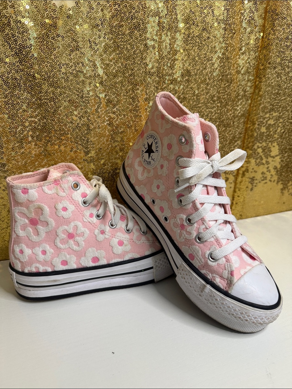 Converse Pink Floral High-Top Sneakers